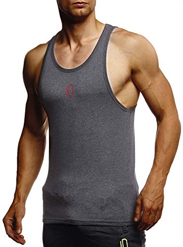 Leif Nelson Gym Herren Fitness Sport-Shirt ohne Ärmel Top Trainingsshirt Slim Fit Männer Bodybuilder Training Funktionsshirt Bekleidung für Bodybuilding LN8284 Anthrazit-Rot X-Large von Leif Nelson