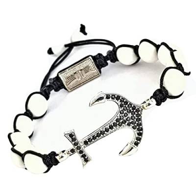 Leif Nelson Herren Armband Heilsteine Perlmutt Chakra echte Steine Anker Zirkonia Perlen Männer Natursteinen Damen Perlenarmband Jungen handmade LN-CS Weiss von Leif Nelson