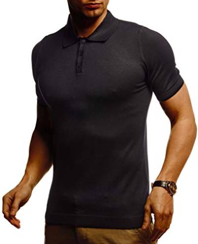 Leif Nelson Herren Polo Shirts Sommer T-Shirt Poloshirt Slim Fit aus Feinstrick Cooles Basic Männer Polo-Shirt Jungen Kurzarmshirt Sweater Kurzarm LN7400 Schwarz Small von Leif Nelson