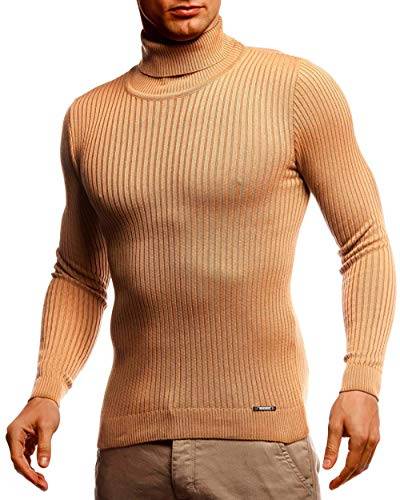 Leif Nelson Rollkragenpullover Herren Beige S Strickpullover - Cooler Männer Pullover Rollkragen - Dünner Männer Strick Pullover Winter & Sommer von Leif Nelson