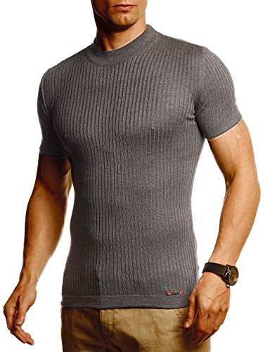 Leif Nelson Herren Sommer T-Shirt Rundhals Ausschnitt Slim Fit aus Feinstrick Cooles Basic Männer T-Shirt Crew Neck Jungen Kurzarmshirt O-Neck Sweater Shirt Kurzarm Lang LN20768 Anthrazit X-Large von Leif Nelson