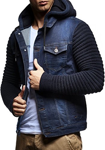 Leif Nelson Jeansjacke Herren (Blau, Größe XL), Jeans Denim Kapuzenjacke, Männer Jeans Jacke mit coolen Strickärmel, modernes Design Regular Fit von Leif Nelson