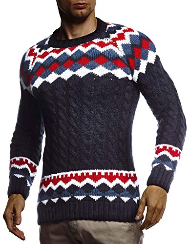 Leif Nelson Herren Strickpullover Norwegerpullover Pullover mit Rundkragen Winterpullover Männer Pulli für Weihnachten Winter Norweger Muster Slim Fit Crew Neck LN20757 S Blau von Leif Nelson