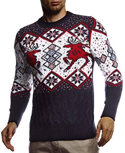 Leif Nelson Herren Strickpullover Norwegerpullover Pullover mit Rundkragen Winterpullover Männer Pulli für Weihnachten Winter Norweger Muster Slim Fit Crew Neck LN20761 L Blau von Leif Nelson