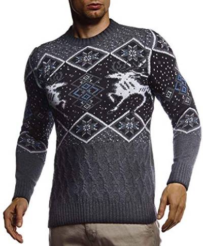 Leif Nelson Herren Strickpullover Norwegerpullover Pullover mit Rundkragen Winterpullover Männer Pulli für Weihnachten Winter Norweger Muster Slim Fit Crew Neck LN20761 XXL Anthrazit von Leif Nelson