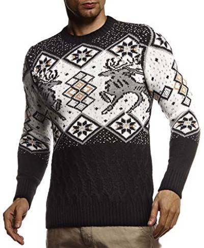 Leif Nelson Herren Strickpullover Norwegerpullover Pullover mit Rundkragen Winterpullover Männer Pulli für Weihnachten Winter Norweger Muster Slim Fit Crew Neck LN20761 XXL Schwarz von Leif Nelson