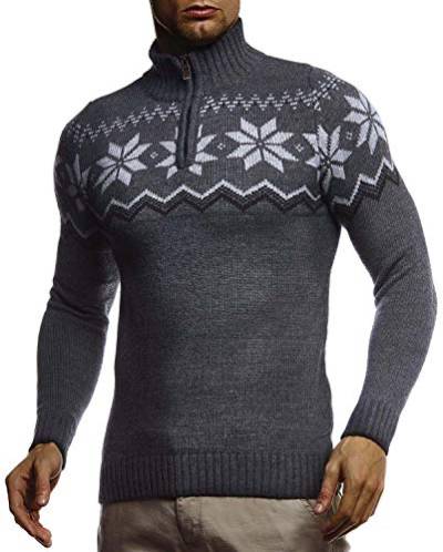 Leif Nelson Herren Strickpullover Pullover Norwegerpullover Winterpullover Norweger Muster Grobstrickpullover Männer Pulli für Weihnachten Winter SIM Fit LN20758 M Anthrazit von Leif Nelson