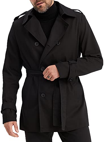 Leif Nelson Trenchcoat Herren kurze schwarze Jacke Kurzmantel Slim Fit Business Übergangsjacke Männer Mantel Sommer Lange Freizeitjacke Frühling Herbst Größe XL von Leif Nelson