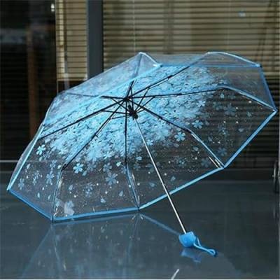 Transparenter Sakura Taschenschirm | Transparente Kirschblüten Regenschirme für Regen, Erwachsene und Kinder | Kompakter, romantischer, dreifach faltbarer Regenschirm für Mädchen von leryveo