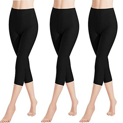 Libella 3er Pack Damen Leggings 3/4 Hose aus Baumwolle Capri-Hose mit Hohe Taille bunt Slim Fit Fitnesshose Mehrfarbig 4161 Schwarz M von Libella