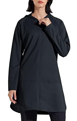 Libin Damen Sonnenschutz Jacke Lange UPF 50+ UV Sportshirt Hoodie Shirts Langarm Atmungsaktiv Laufshirt Sommerjacke mit Reißverschluss Taschen für Strand Bootfahren Wandern Schwarz XL von Libin