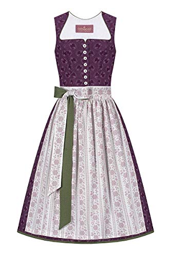 Lieblingsgwand Moser Trachten Baumwolle Midi Dirndl 70er aubergine weiß Gemustert Barbara 005286, Rocklänge: ca. 70cm, mit Knopfleiste, Größe 36 von Lieblingsgwand