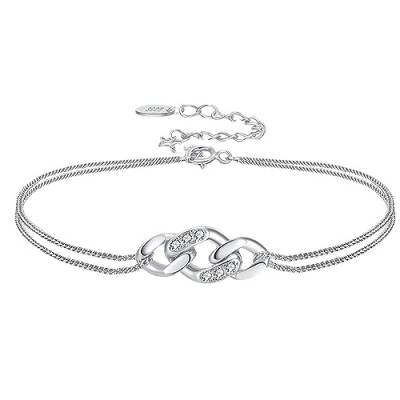 Lieson Armkette Silber 925 Damen, Gliederarmband Verdreht Kette mit Zirkonia Silber Verstellbare 17CM, Geburtstag Muttertag Weihnachten Geschenk für Mama Ehefrau Freundin von Lieson