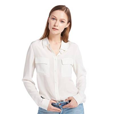 LilySilk Klassisch Seide Damenbluse Hemdbluse Shirt Damen Langärmlig mit Perlmutt-Knopfleiste von 18 Momme (Natur, S) Verpackung MEHRWEG von LilySilk