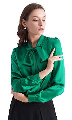 LilySilk Klassisch Seidenbluse Damenmode Seidenhemd Langarmbluse Damen Schluppenbluse Langarm aus 22 Momme Verpackung MEHRWEG M, Jade Grün von LilySilk