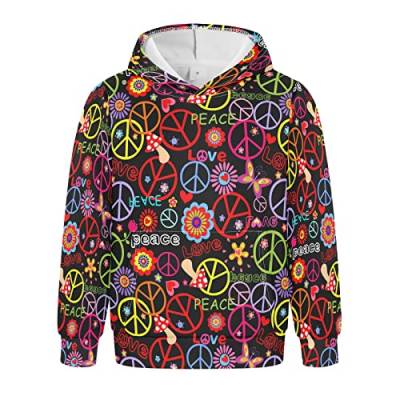 Linomo Kinder Kapuzenpullover Bunt Blume Frieden Liebe Symbol Hoodie Sweatshirt Pullover Hooded Hoody mit Kängurutasche für 4-10 Jahre Jungen Mädchen von Linomo