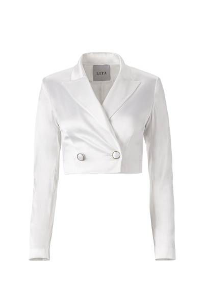 Cropped satin blazer in white von Lita Couture