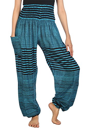 Lofbaz Damen Streak Haremshose mit gesmoktem Bund Light Blau Size M von Lofbaz