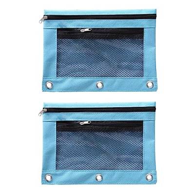 Zipper Pencil Pouches for Kids Double ZipperPencil Bag Transparent Mesh File Pouch Case Zip Pencil Bags Pencil Cases with Enforced Hole 3 Ring Giant Container (Blue, One Size) von Lomhmn