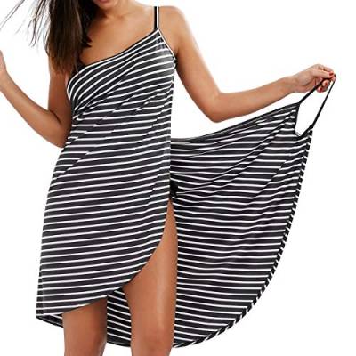 LumiSyne Strandkleider Damen Bikini Badeanzüge Cover Ups Ärmellos Wickelrock Sexy V Ausschnitt Strandponcho Mode Streifen Pareos Lose Stil Strandrock,Schwarz,5XL von LumiSyne