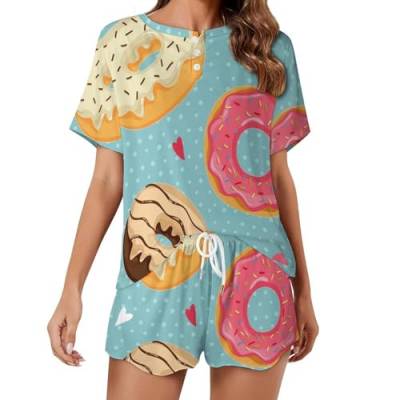 Damen Nachtwäsche Sommer Zuhause Anzug Kurzärmeliges Top Mit Shorts Pyjama Set Donuts von Lurnise