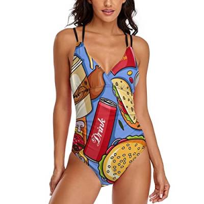 Lurnise Damen 1-Teilige Bikinis Fast and Food Mode Badeanzüge Badeanzüge von Lurnise