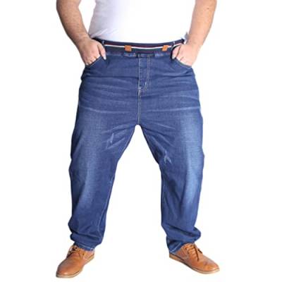 Lvguang Herren Übergrößen Jeans Straight Jeanshose Denim Hose Gummibund mit Kordelzug Stretch Schlupfhose Schlupfjeans Freizeithose - Blau,7XL von Lvguang