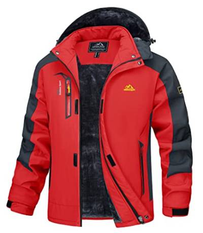 MAGCOMSEN Ski Jacke Herren Wasserabweisend Outdoorjacke Warm Winterjacke Snowboardjacke Softshell Fleecejacke Wasserdicht Trekkingjacke für Camping Ski Sport Rot M von MAGCOMSEN