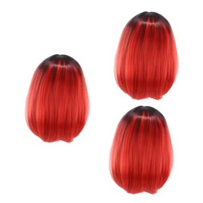 MAGICLULU 3St Bob-Haar mit Farbverlauf Cosplay-Perücken Spitzenperücke Afro-Perücken glatte Echthaarperücke Bob-Perücke Frauen Bob Perücke Gradient kurze Hose Fräulein rot von MAGICLULU