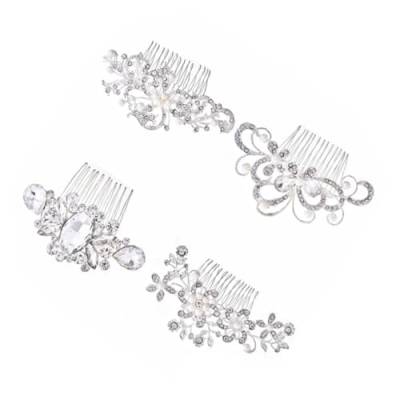 MAGICLULU 4 Stück Haarkamm für die Braut hochzeit haarschmuck hochzeitshaar schmuck Herz-Hosenträger-Clips Lotus Teelichthalter Strasskämme legierter Kamm Braut Haarkamm Perle Kopfbedeckung von MAGICLULU