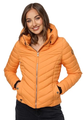 MARIKOO Damen Stepp Jacke gesteppte warme Übergangsjacke Kapuze B957 [B957-Kagom-Apricot-Sor-Gr.M] von MARIKOO