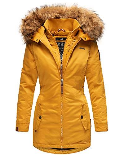 MARIKOO Damen Winter Jacke Stepp Parka Mantel Winterjacke warm gefüttert Kunstpelz SANAKOO S-XXL (S, Gelb) von MARIKOO