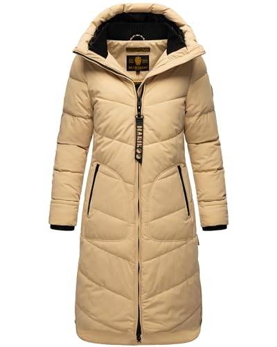 MARIKOO Damen Wintermantel gesteppt warm gefütterter Steppmantel lang mit Kapuze Benikoo Beige Gr. XXL von MARIKOO