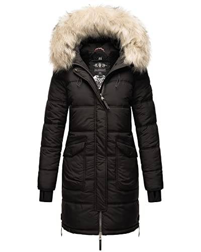 MARIKOO warme Damen Winterjacke gesteppt lang B879 [B879-Chask-Schwarz-Gr.L] von MARIKOO