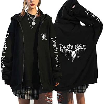 MCMYCO Y2k Anime Clothes Kapuzenjacke Kapuzenpullover Anime-Kleidung Cosplay Herren Damen-Hoodie mit Zip Unisex Death Note Anime Merch Harajuku für Frühling und Herbst (Color : Schwarz, Size : XXL) von MCMYCO