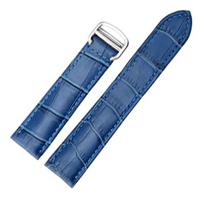 Armband echtes Leder Watch Strap 18/20 / 22mm Armband Compatible With Männer/Frau ersetzen Uhrenarmbande Compatible With Cartier Tank Solo (Color : Blue Silver, Size : 22mm) von MDATT