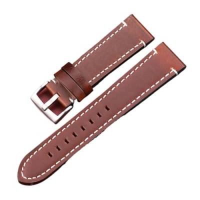 Vintage Echtes Leder Armbands 7 Farben Gürtel 18mm 20mm 22mm 24mm Frauen Männer Rindsleder Uhr Band Strap Zubehör (Color : Dark Brown Silver, Size : 18mm) von MDATT