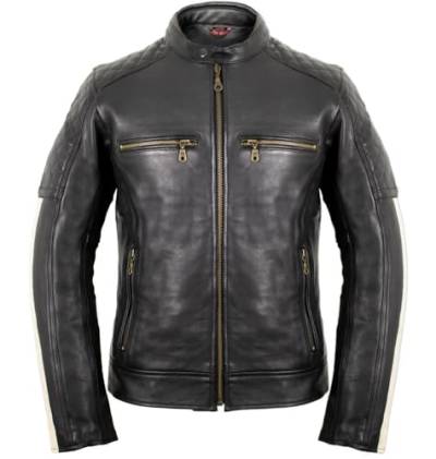 MDM Herren Retro Motorradjacke aus Rinds Nappa Leder mit Protektoren (DE/NL/SE/PL, Alphanumerisch, 4XL, Regular, Regular, Schwarz) von MDM