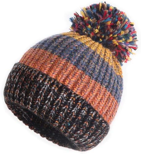 MEANBEAUTY Beanie-Mütze für Damen, gestrickte Beanie-Mütze, Pompom, Winter, warme, weiche Mütze, Outdoor-Sport, Ski-Mehrfarbig 2 von MEANBEAUTY