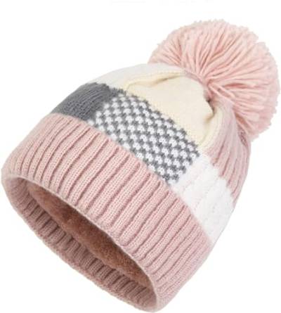 MEANBEAUTY Beanie-Mütze für Damen, gestrickte Beanie-Mütze, Pompom, Winter, warme, weiche Mütze, Outdoor-Sport, Ski-Rosa von MEANBEAUTY