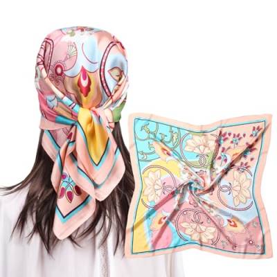 MEANBEAUTY Damen 70 x 70 cm Seidenschal Seide Leicht Bandana mehrfarbig Schal Kopftuch Haarschal-Blumen 11 von MEANBEAUTY