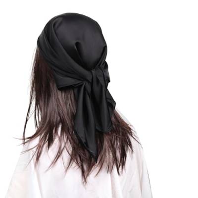 MEANBEAUTY Damen 70 x 70 cm Seidenschal Seide Leicht Bandana mehrfarbig Schal Kopftuch Haarschal-Schwarz von MEANBEAUTY