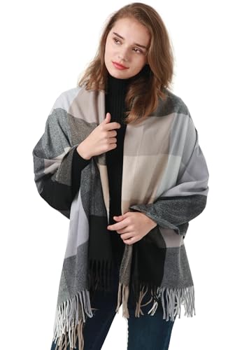 MEANBEAUTY Damen-Schal Kariert Deckenschal Pashmina-Schals Winter lang Schal Fransen Deckenschals -Mehrfarbig 1 von MEANBEAUTY