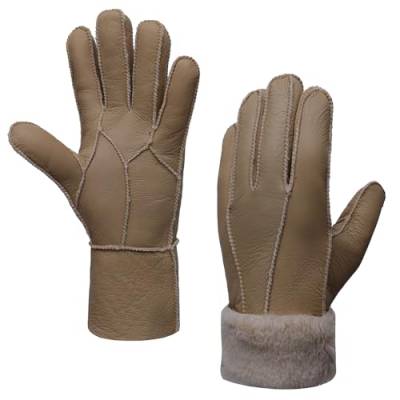 MGGMOKAY Damen Lederhandschuhe Schaffell Handschuhe aus Shearling Warme Winterhandschuhe,Hellbraun,M von MGGMOKAY