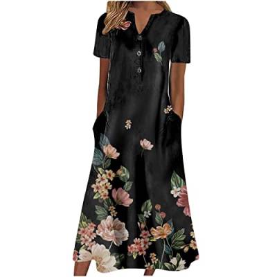 MICKURY Strandkleid Damen Kurzarm Abendkleid Dunkelblau Sexy Kleider Damen Sexy Chiffon Kleider Festlich Festliche Kleider Für Damen Schwarz Hochzeitskleid Brautkleid(Schwarz-1,M) von MICKURY