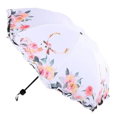 MIEDEON Blumen Regenschirm aus Hochwertigem Stoff Regenschirm Sonnenschirm Wasserdicht Umbrella Tascheschirm Umbrella (Grau,10In) von MIEDEON