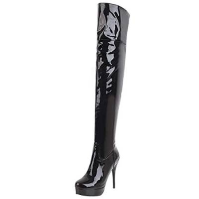 MISSUIT Damen Overknee Stiefel High Heels Plateau Lack Stiletto Boots Winter Schuhe(Schwarz,45) von MISSUIT