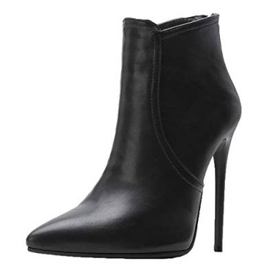 MISSUIT Damen High Heels Ankle Boots Spitz Stiefeletten mit 12cm Absatz Stiletto und Reißverschluss Hinten Schuhe(Schwarz,36) von MISSUIT