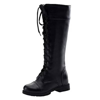 MISSUIT Damen Kniehohe Schnürstiefel Plateau Stiefel Kniehoch Flach Schnürung Hohe Stiefel(Schwarz,37) von MISSUIT