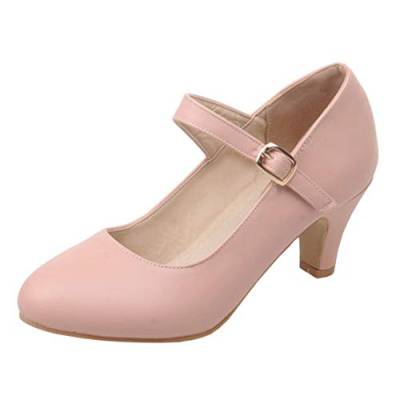 MISSUIT Damen Mary Jane Damenschuhe Kitten Heel Pumps mit Knöchelriemchen Kleinem Absatz Schuhe(Pink,36) von MISSUIT